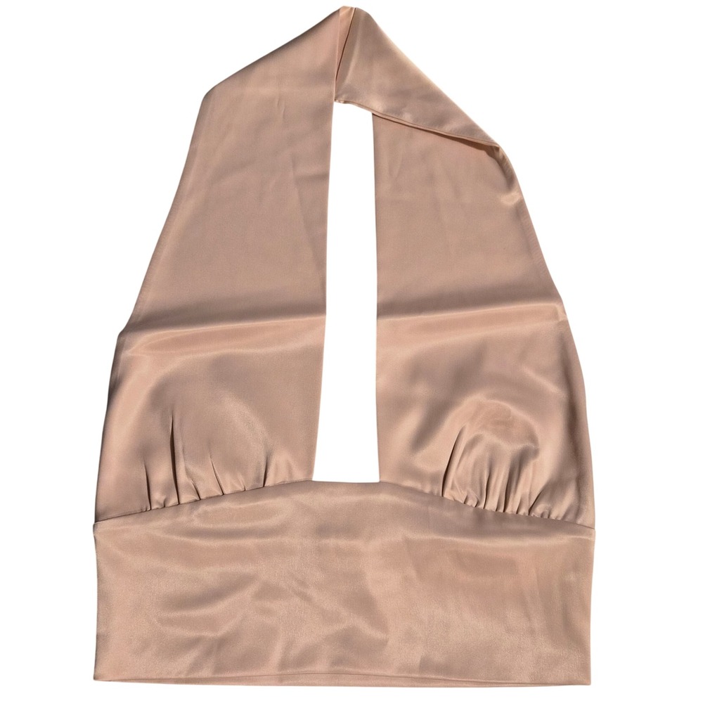 Sky to Moon Champagne Pink Satin Plunge Halter Top SM-T10096B Small